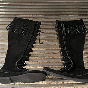 Minnetonka Moccasin Tall Leather Fringe Boots